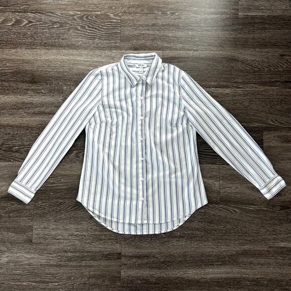 NWOT Nine West Striped Button Down Shirt Small Blue Long Sleeve Classic Work Top - Picture 1 of 12